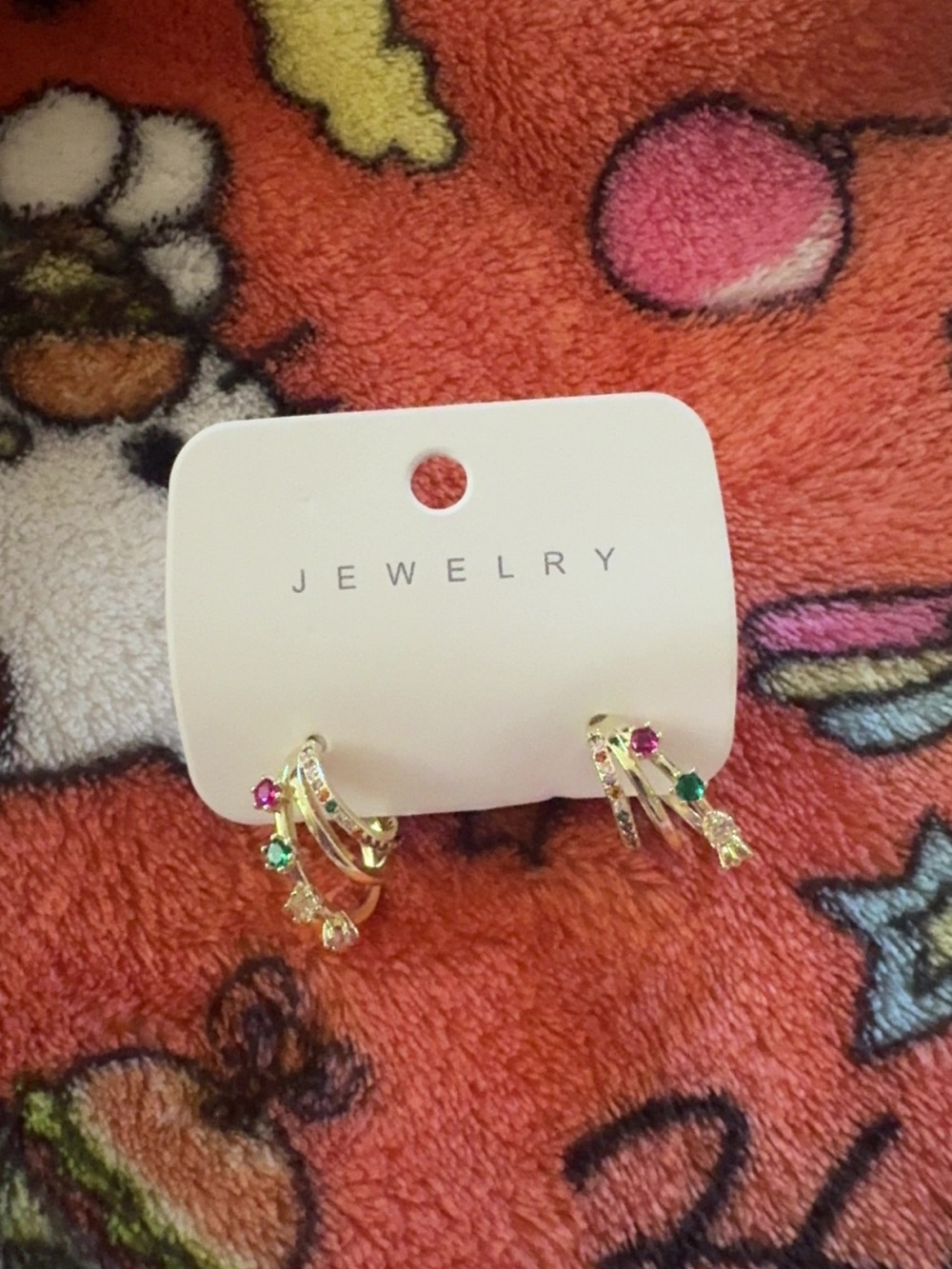 Gold-Tone Multi-Stone Hoop Earrings -